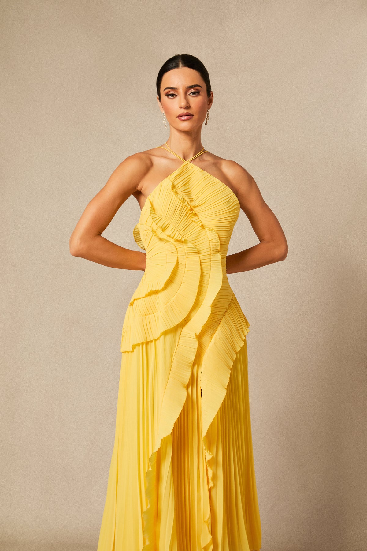 Aveline Lemon maxi dress, full length view