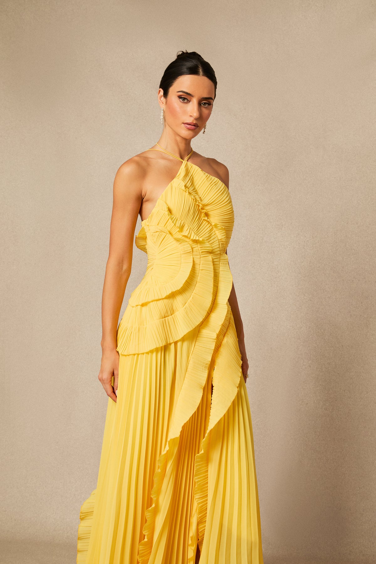 Aveline Lemon maxi dress, side view
