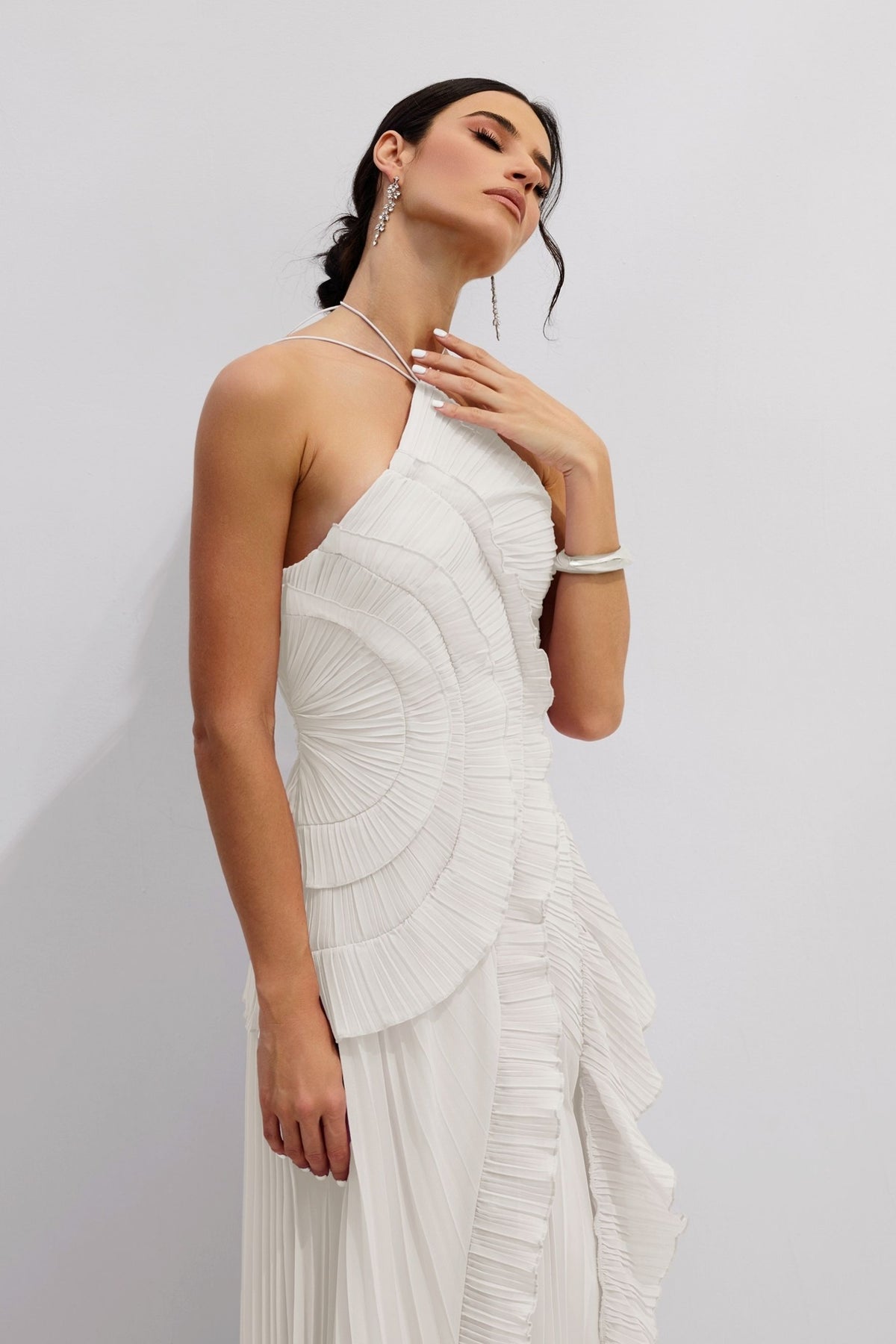 Aveline White maxi dress, side view