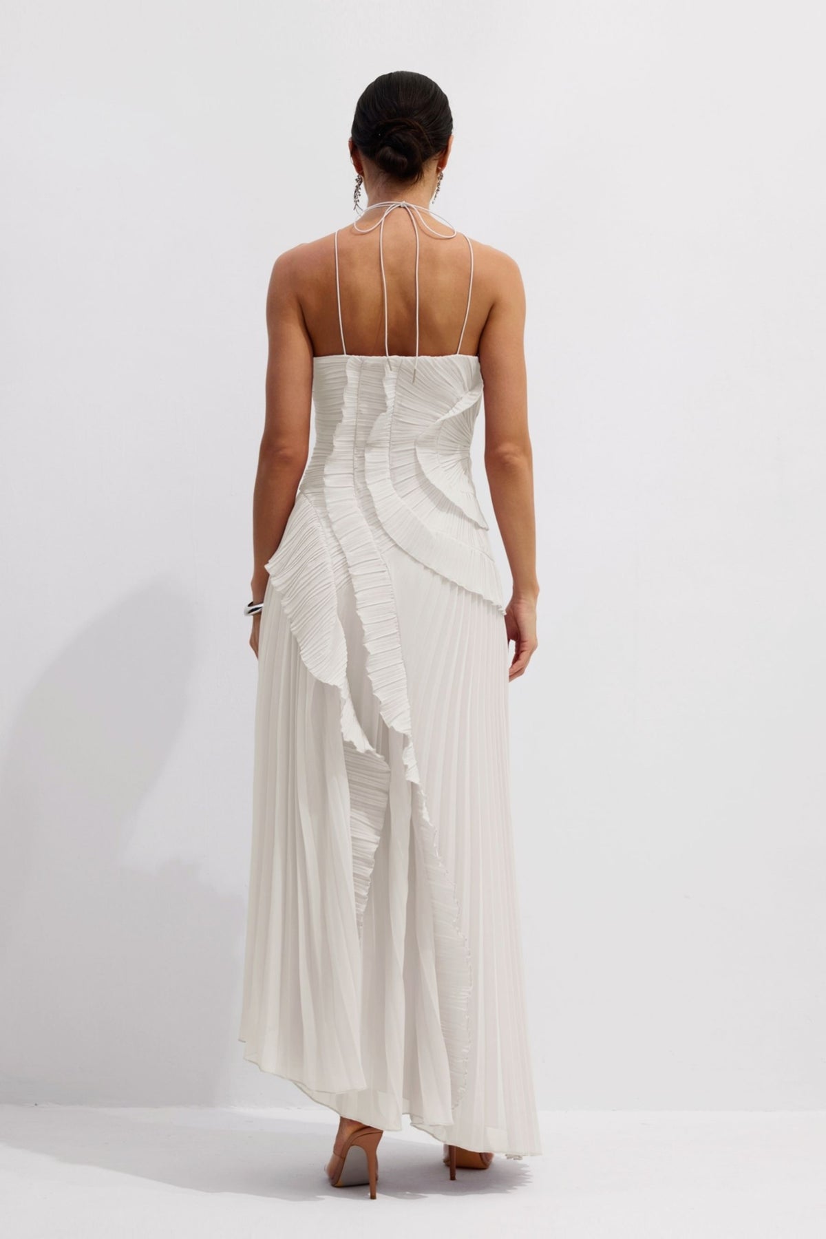 Aveline White maxi dress, back view