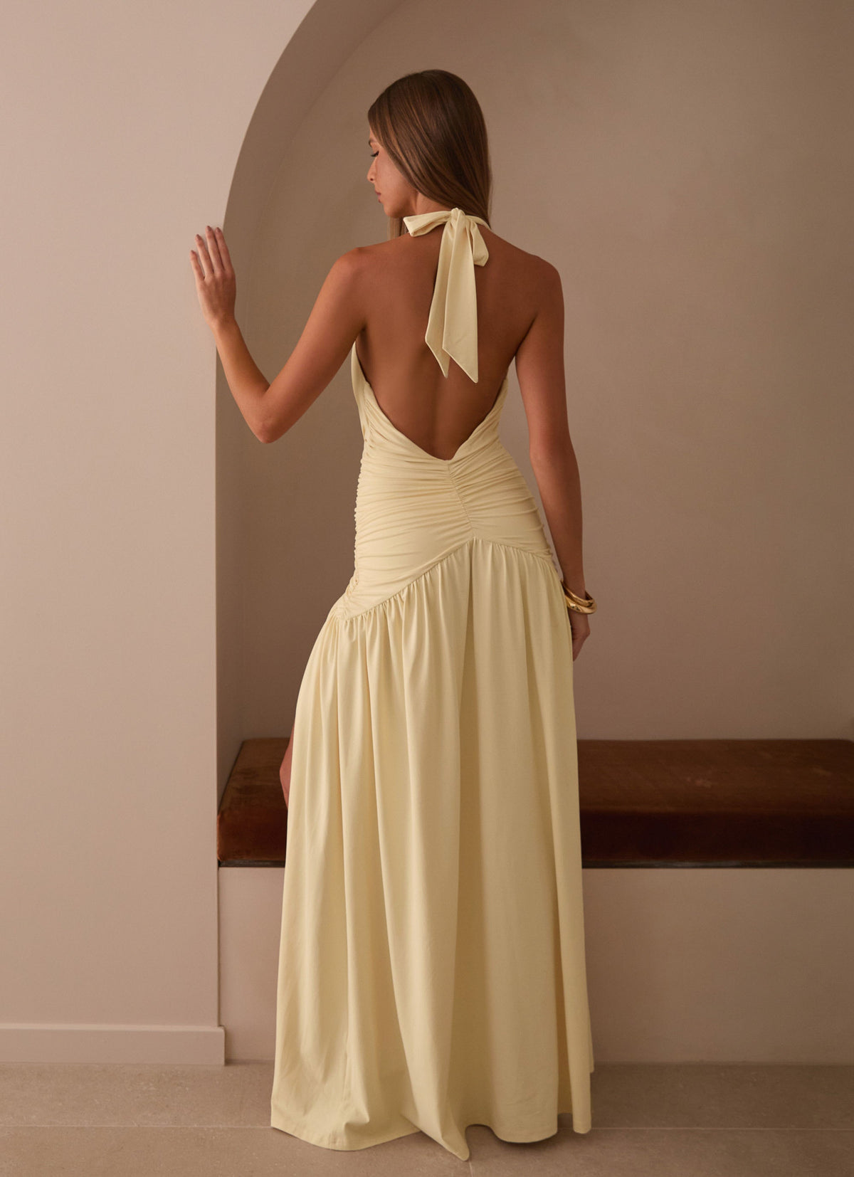 Solene butter yellow maxi dress - close-up detail