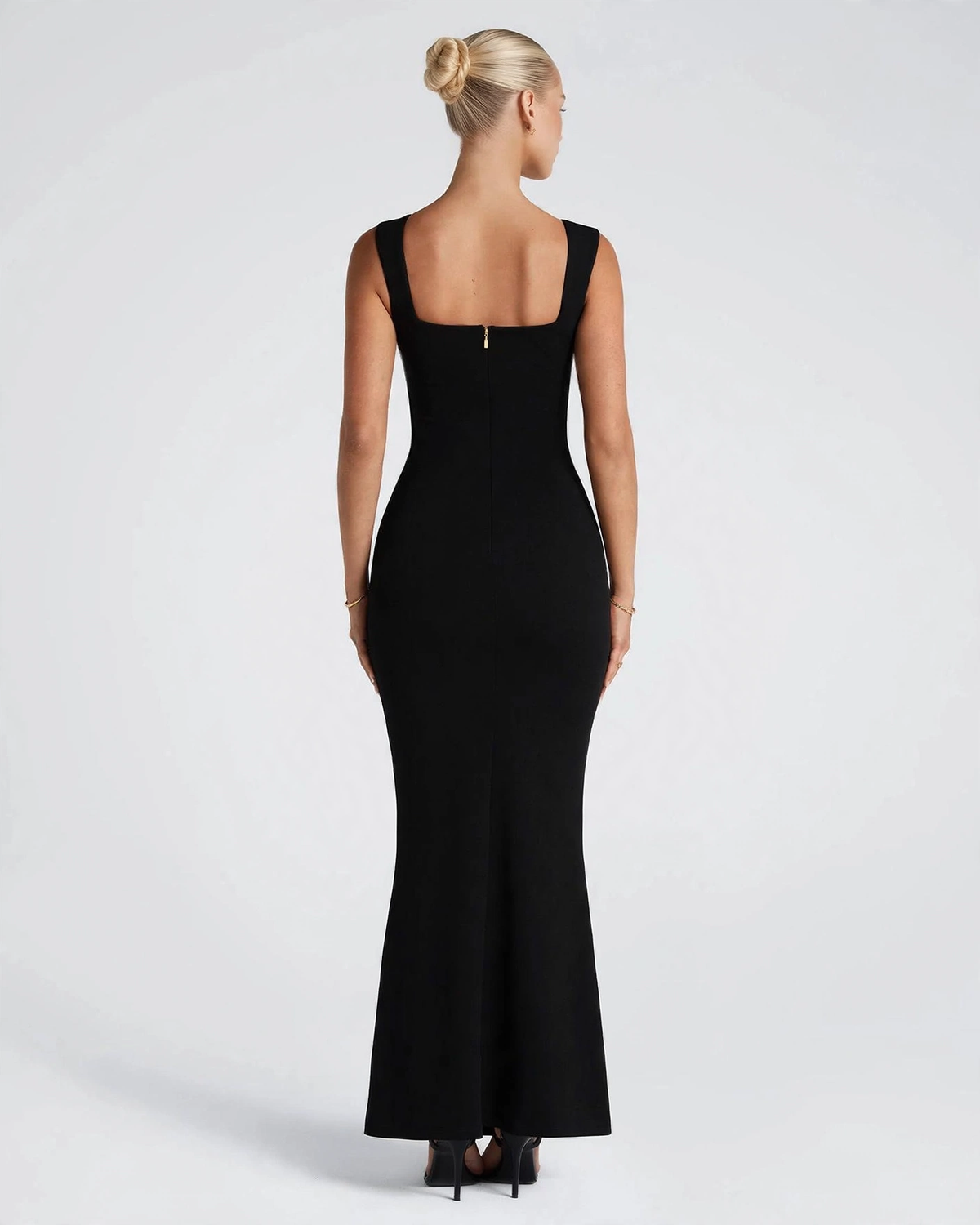Celine black square neck maxi dress, back view