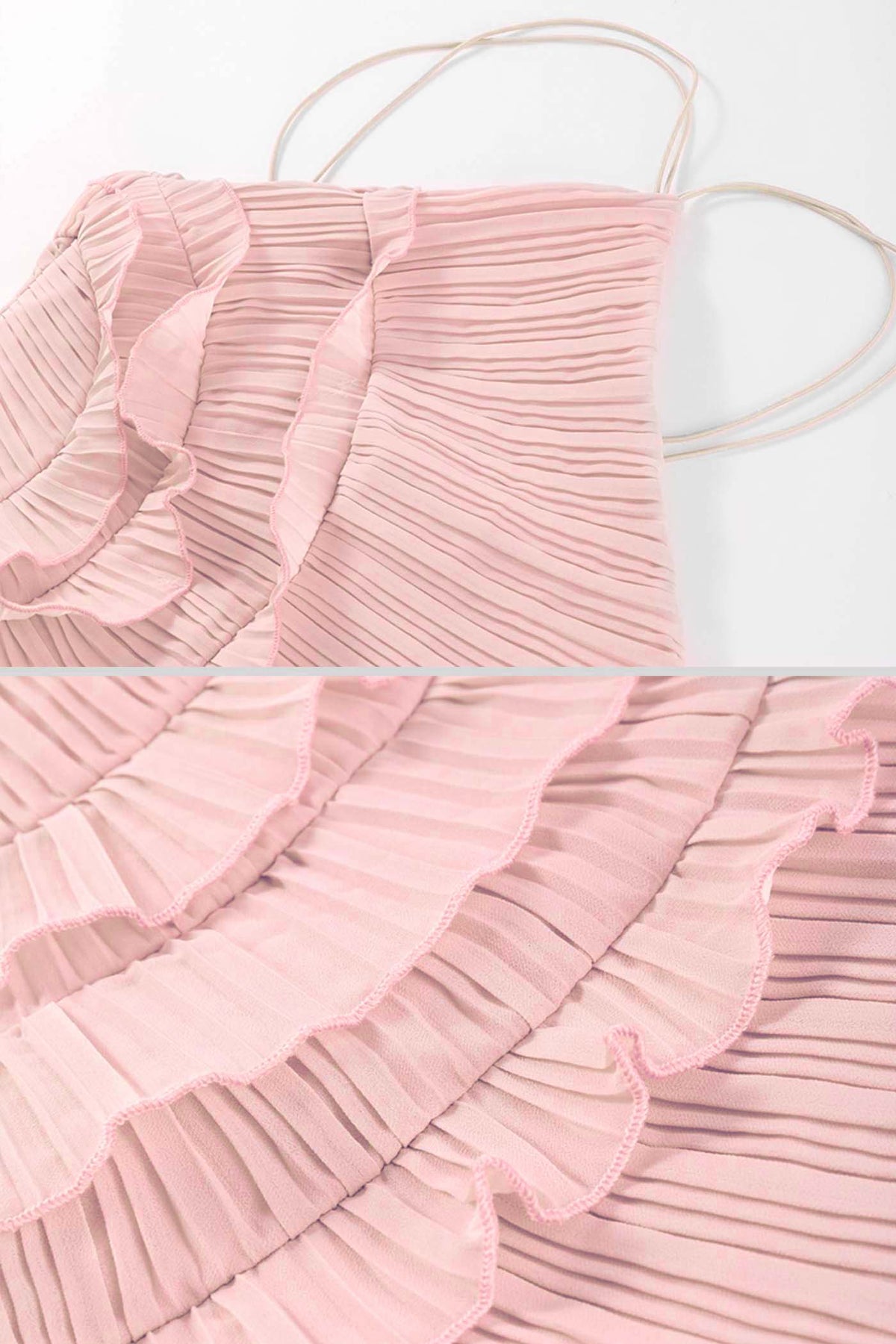 Aveline | Pink Asymmetric Pleated Halter Ruffle Maxi Dress