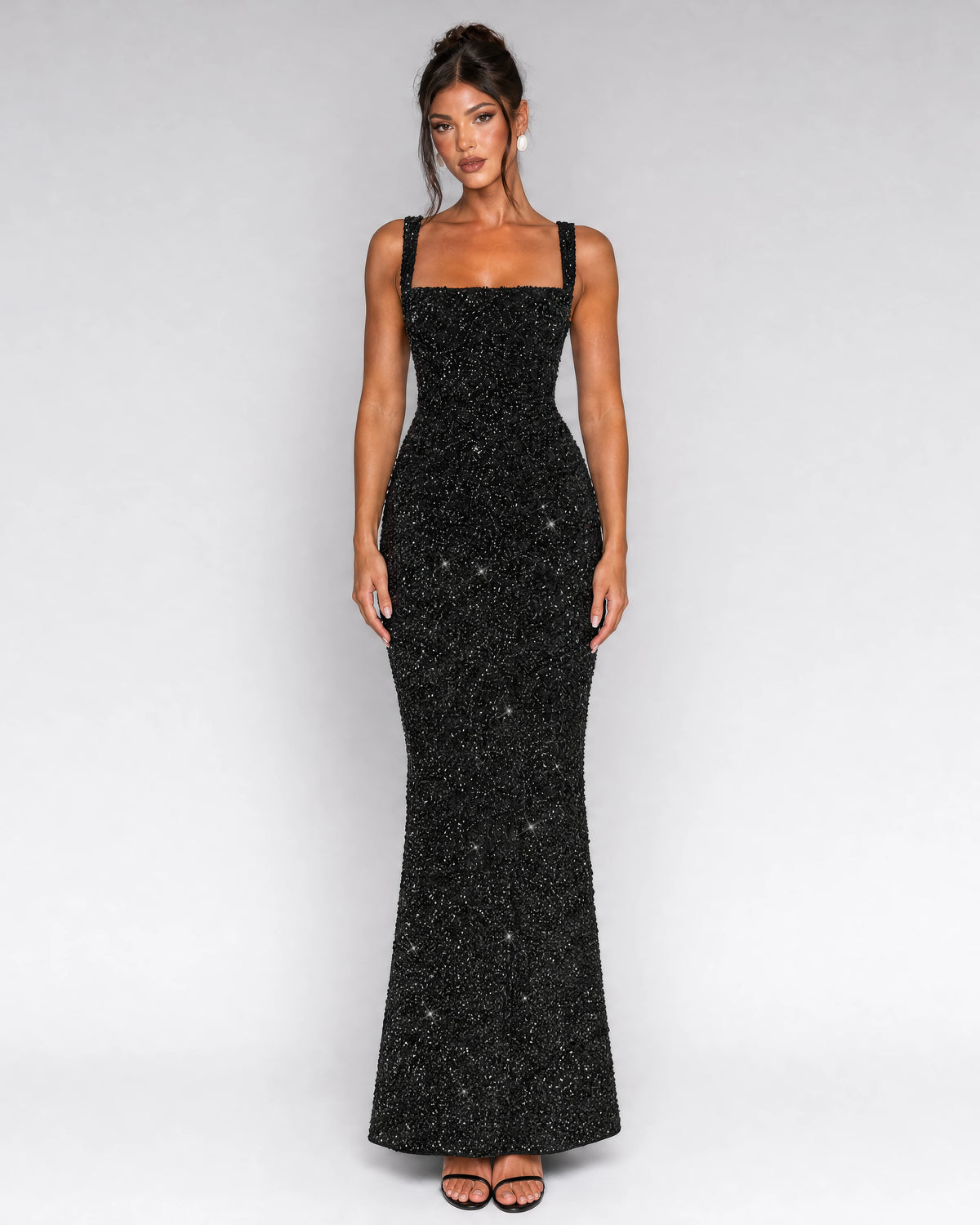 Estelle black sequin corset gown