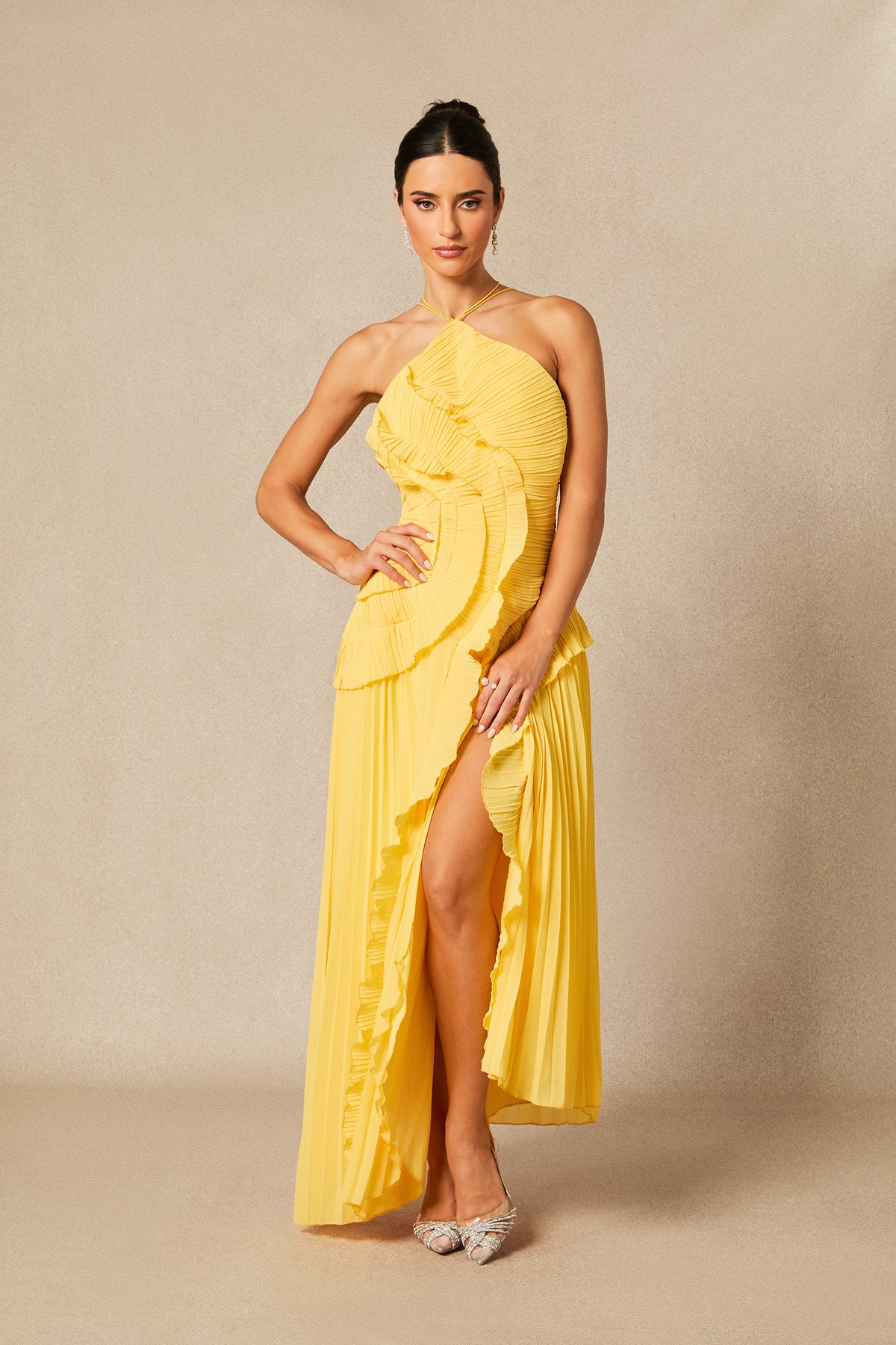 Aveline Lemon maxi dress, back view
