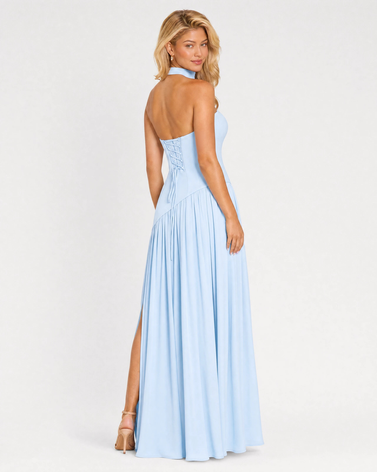 Bianca baby blue choker-neck maxi dress - back three-quarter