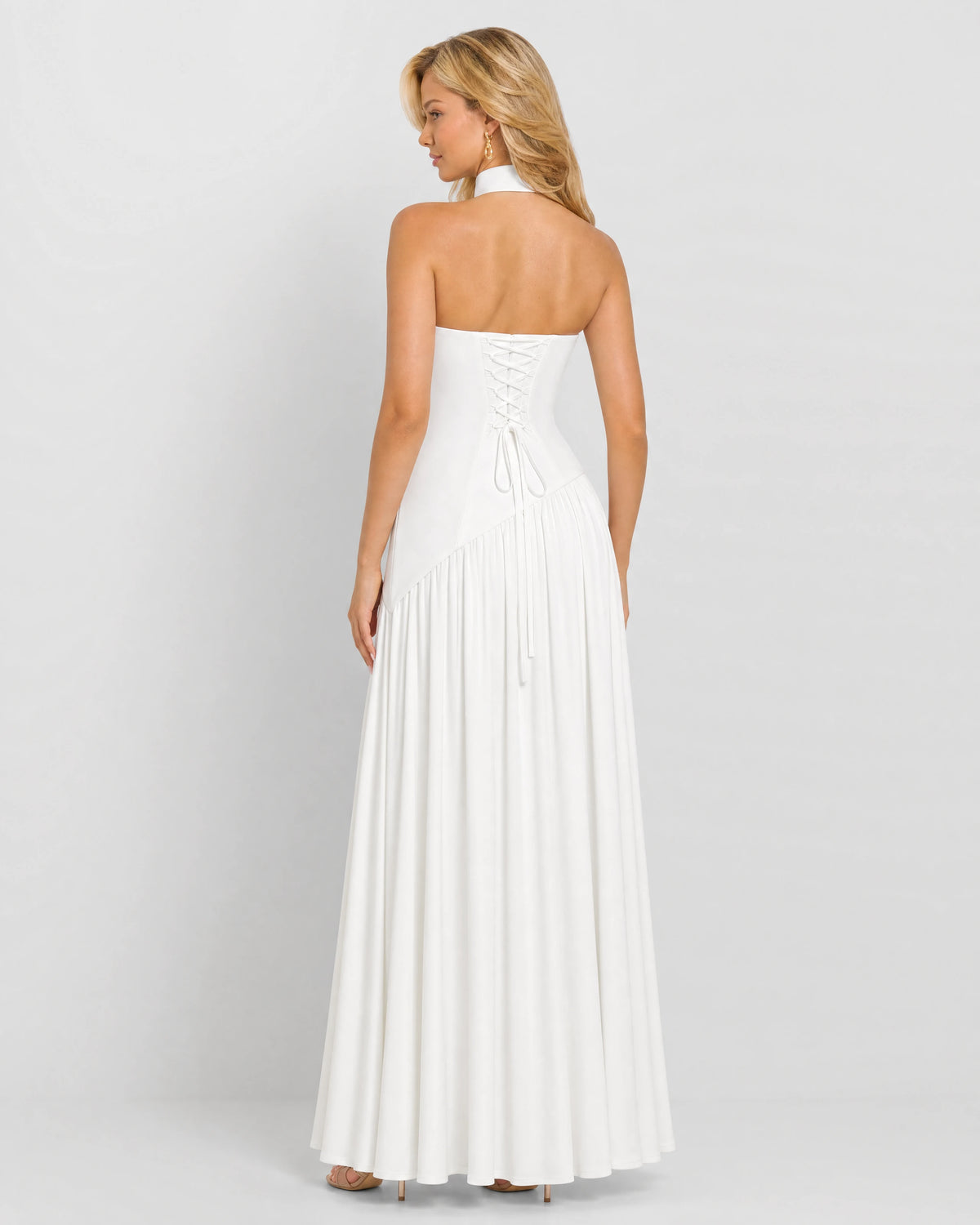 Bianca white choker-neck maxi dress - back with lace-up
