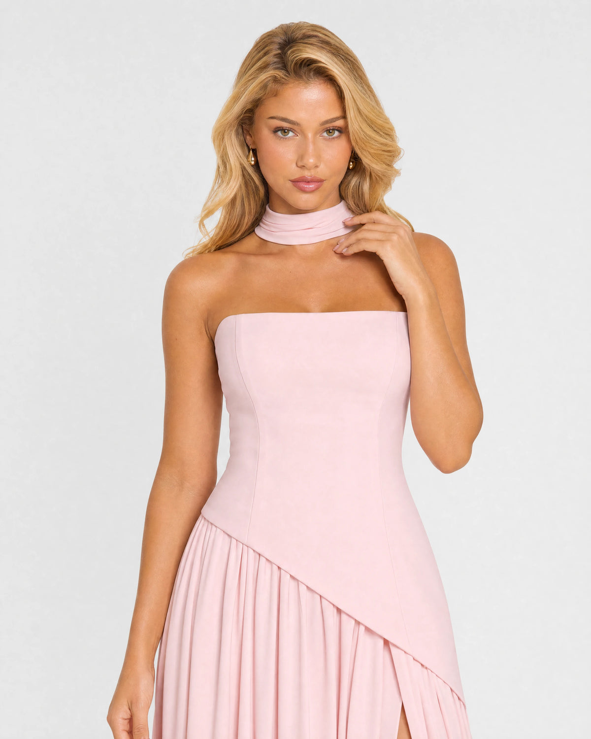 Bianca soft pink choker-neck maxi dress - choker and bodice close-up